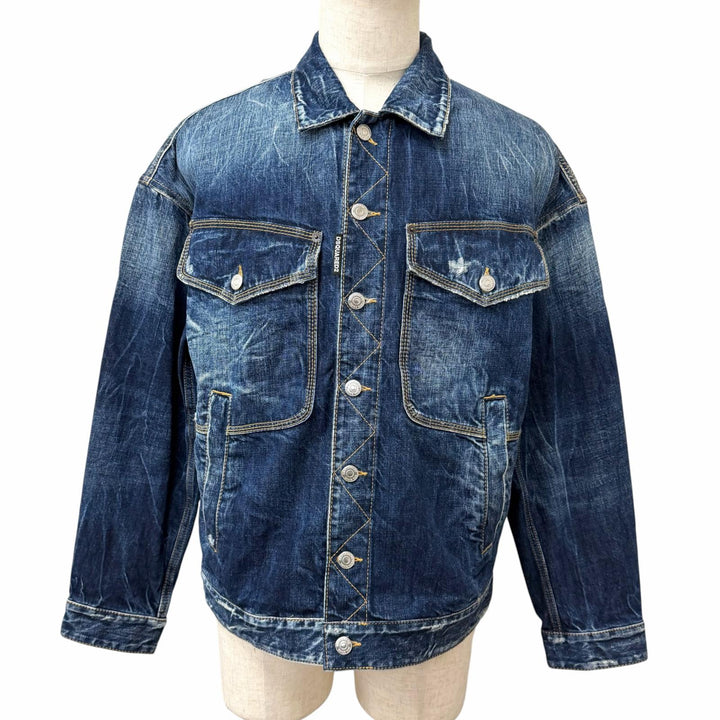 【ドンドン見直し】美品□DSQUARED2 S74AM1364 Dropped Shoulder Jean Jacket デニムジャケット インディゴブルー 46 イタリア製 正規品