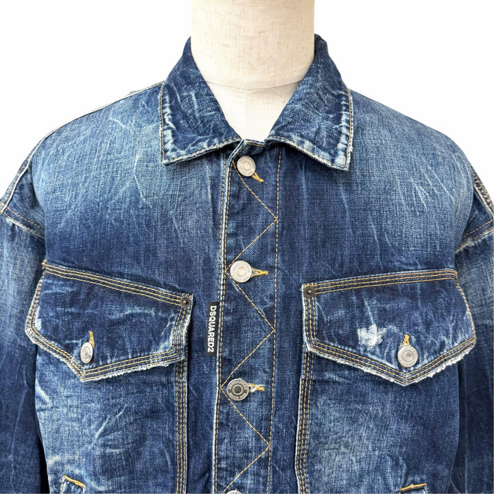 【ドンドン見直し】美品□DSQUARED2 S74AM1364 Dropped Shoulder Jean Jacket デニムジャケット インディゴブルー 46 イタリア製 正規品