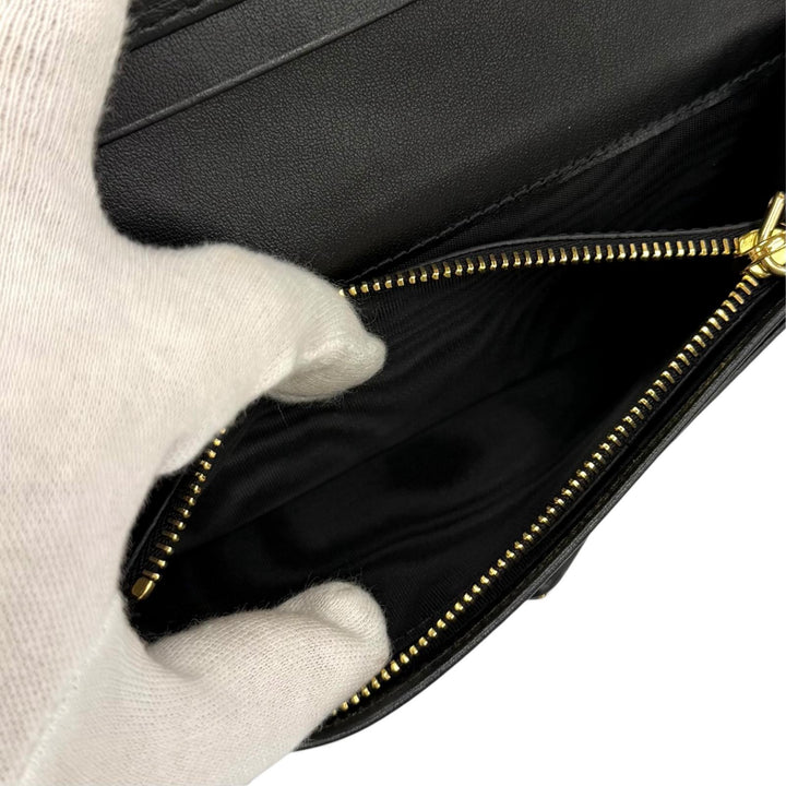 極美品★PRADA プラダ 1MV025 トライアングルロゴ シティカーフ タブ ロングウォレット 長財布 ブラック イタリア製 レディース 箱付き