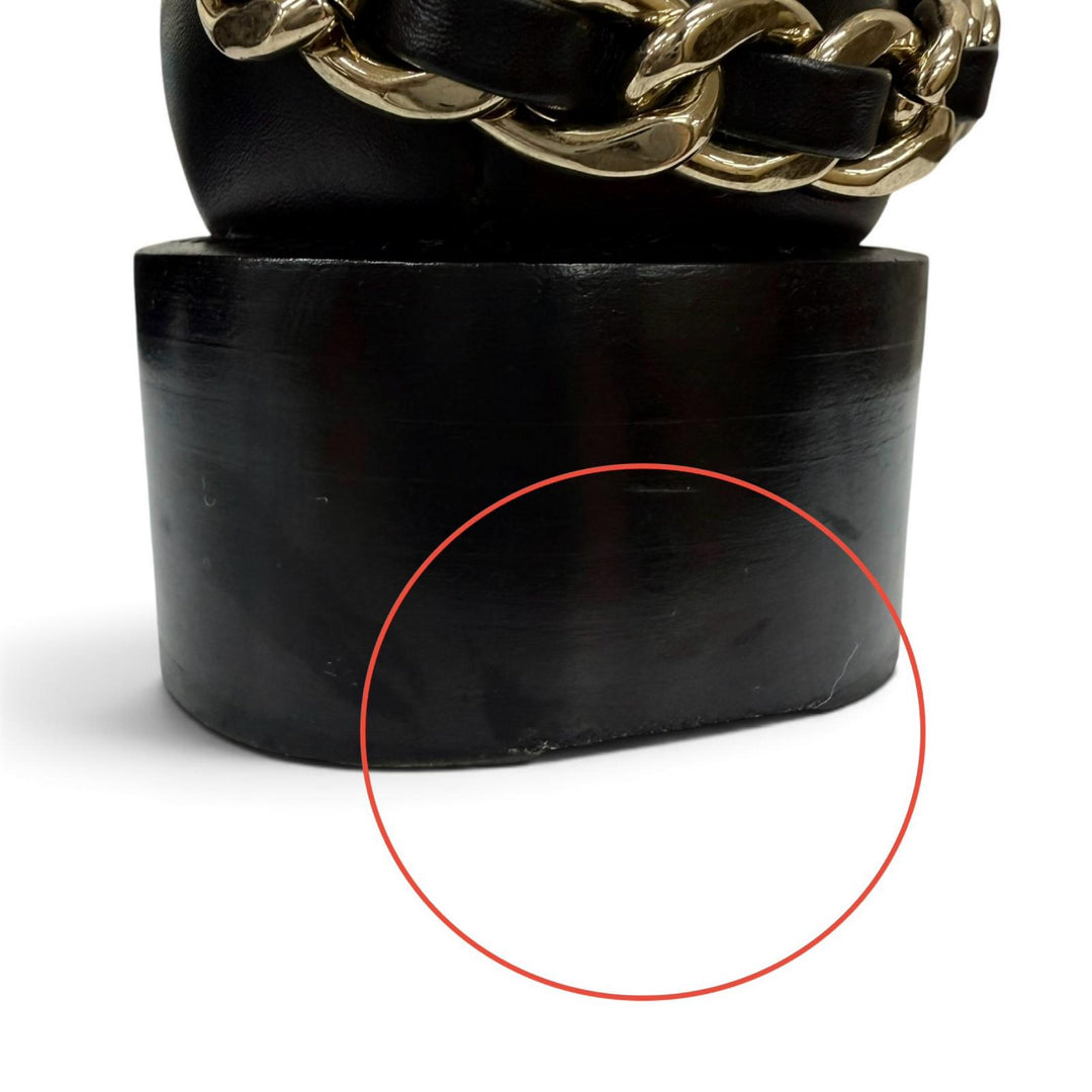美品☆CHANEL シャネル G39170 ココマーク チェーン装飾 サイドZIP レザー ショートブーツ ブラック ゴールド金具 36 イタリア製