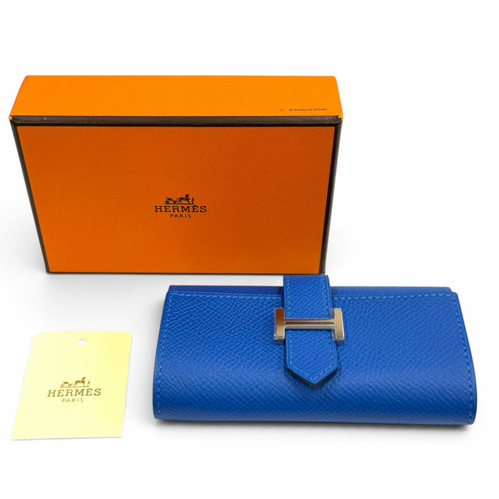 未使用品★HERMES エルメス ベアン ヴォーエプソン ブルージェリージュ シルバー金具 H金具付き 4連 キーケース C刻印 フランス製 箱付き