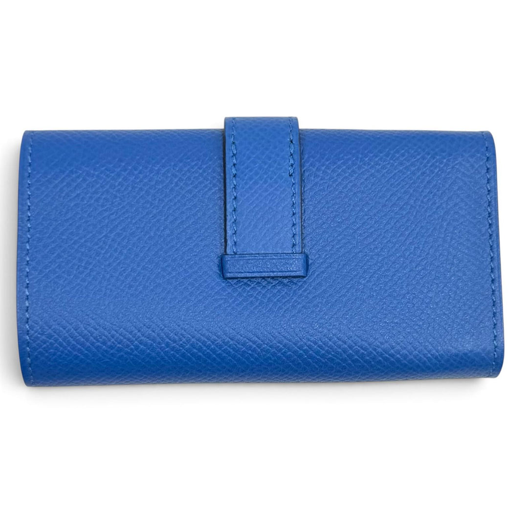 未使用品★HERMES エルメス ベアン ヴォーエプソン ブルージェリージュ シルバー金具 H金具付き 4連 キーケース C刻印 フランス製 箱付き