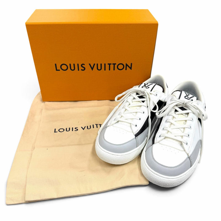 美品▼LOUIS VUITTON ルイヴィトン チャーリーライン レザー ローカットスニーカー ホワイト ライトグレー ブラック 7.5 箱・保存袋付き