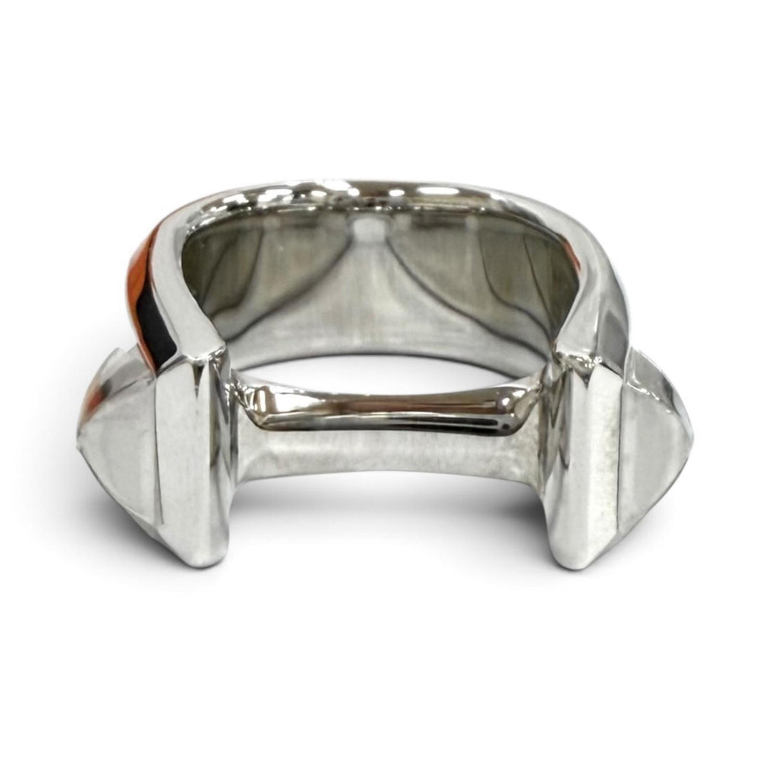 極美品★HERMES エルメス リング ジョケット ダブル シルバー ブラック メタル ヴォーエプソン 指輪 53（JP13号相当） 仏製 箱・保存袋付き