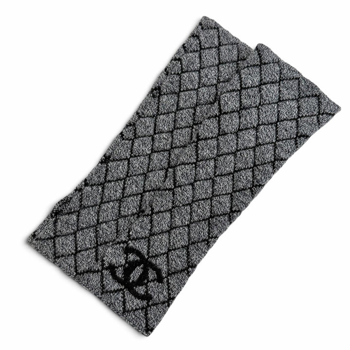美品△CHANEL シャネル 18A カシミヤ89％ ココマーク マトラッセ ニット アームウォーマー アームカバー グレー ブラック レディース