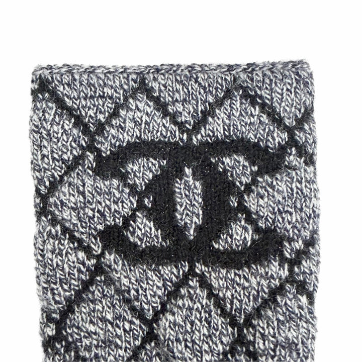 美品△CHANEL シャネル 18A カシミヤ89％ ココマーク マトラッセ ニット アームウォーマー アームカバー グレー ブラック レディース