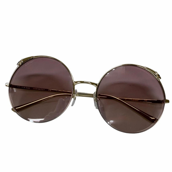 未使用品☆Cartier カルティエ CT0149S パンテール ラウンド ハーフリム サングラス ゴールド ピンク 60□20 デモレンズ イタリア製 箱付
