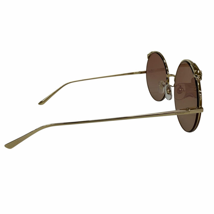 未使用品☆Cartier カルティエ CT0149S パンテール ラウンド ハーフリム サングラス ゴールド ピンク 60□20 デモレンズ イタリア製 箱付