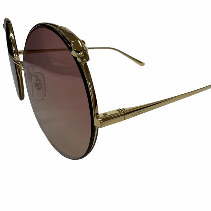 未使用品☆Cartier カルティエ CT0149S パンテール ラウンド ハーフリム サングラス ゴールド ピンク 60□20 デモレンズ イタリア製 箱付