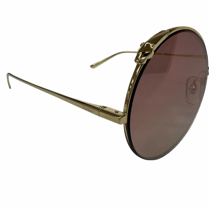未使用品☆Cartier カルティエ CT0149S パンテール ラウンド ハーフリム サングラス ゴールド ピンク 60□20 デモレンズ イタリア製 箱付