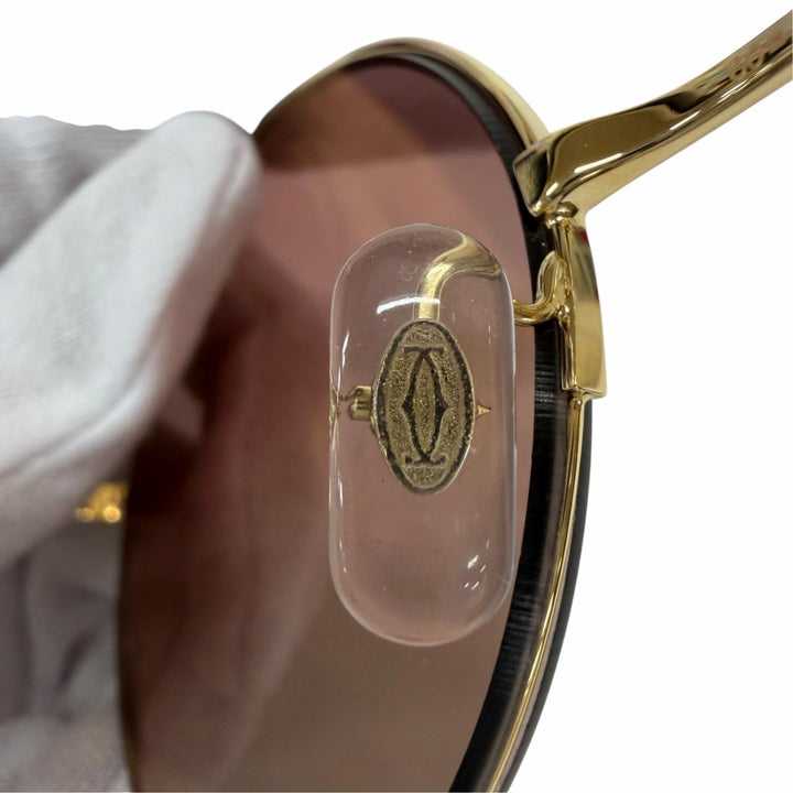 未使用品☆Cartier カルティエ CT0149S パンテール ラウンド ハーフリム サングラス ゴールド ピンク 60□20 デモレンズ イタリア製 箱付