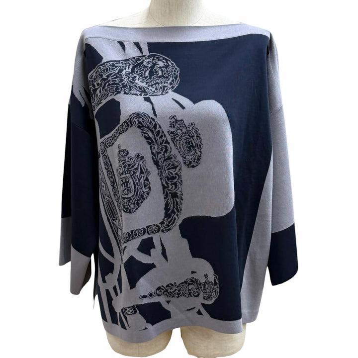 未使用品★HERMES エルメス 25SS 5E2686DA Brides de Gala 式典用馬勒 シルク混 ニット ネイビー グレー 38 仏製 正規品 レディース
