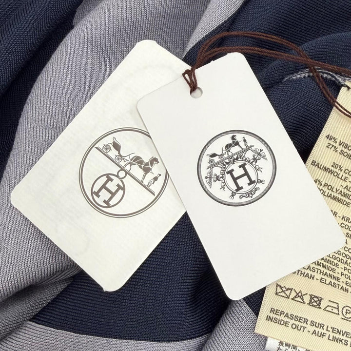 未使用品★HERMES エルメス 25SS 5E2686DA Brides de Gala 式典用馬勒 シルク混 ニット ネイビー グレー 38 仏製 正規品 レディース