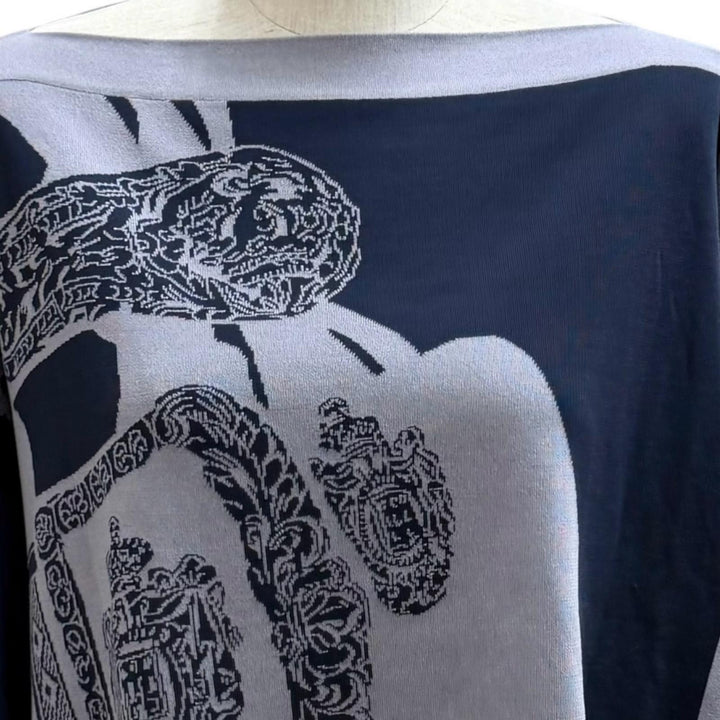 未使用品★HERMES エルメス 25SS 5E2686DA Brides de Gala 式典用馬勒 シルク混 ニット ネイビー グレー 38 仏製 正規品 レディース