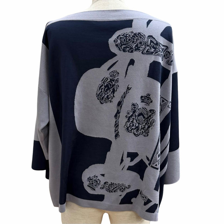 未使用品★HERMES エルメス 25SS 5E2686DA Brides de Gala 式典用馬勒 シルク混 ニット ネイビー グレー 38 仏製 正規品 レディース