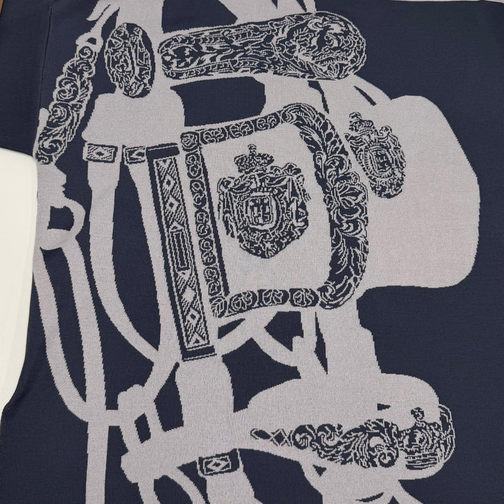 未使用品★HERMES エルメス 25SS 5E2686DA Brides de Gala 式典用馬勒 シルク混 ニット ネイビー グレー 38 仏製 正規品 レディース