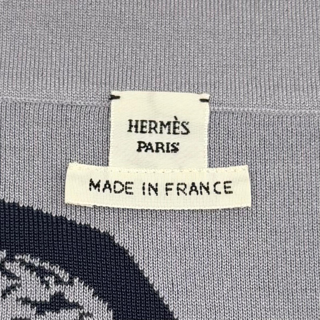 未使用品★HERMES エルメス 25SS 5E2686DA Brides de Gala 式典用馬勒 シルク混 ニット ネイビー グレー 38 仏製 正規品 レディース