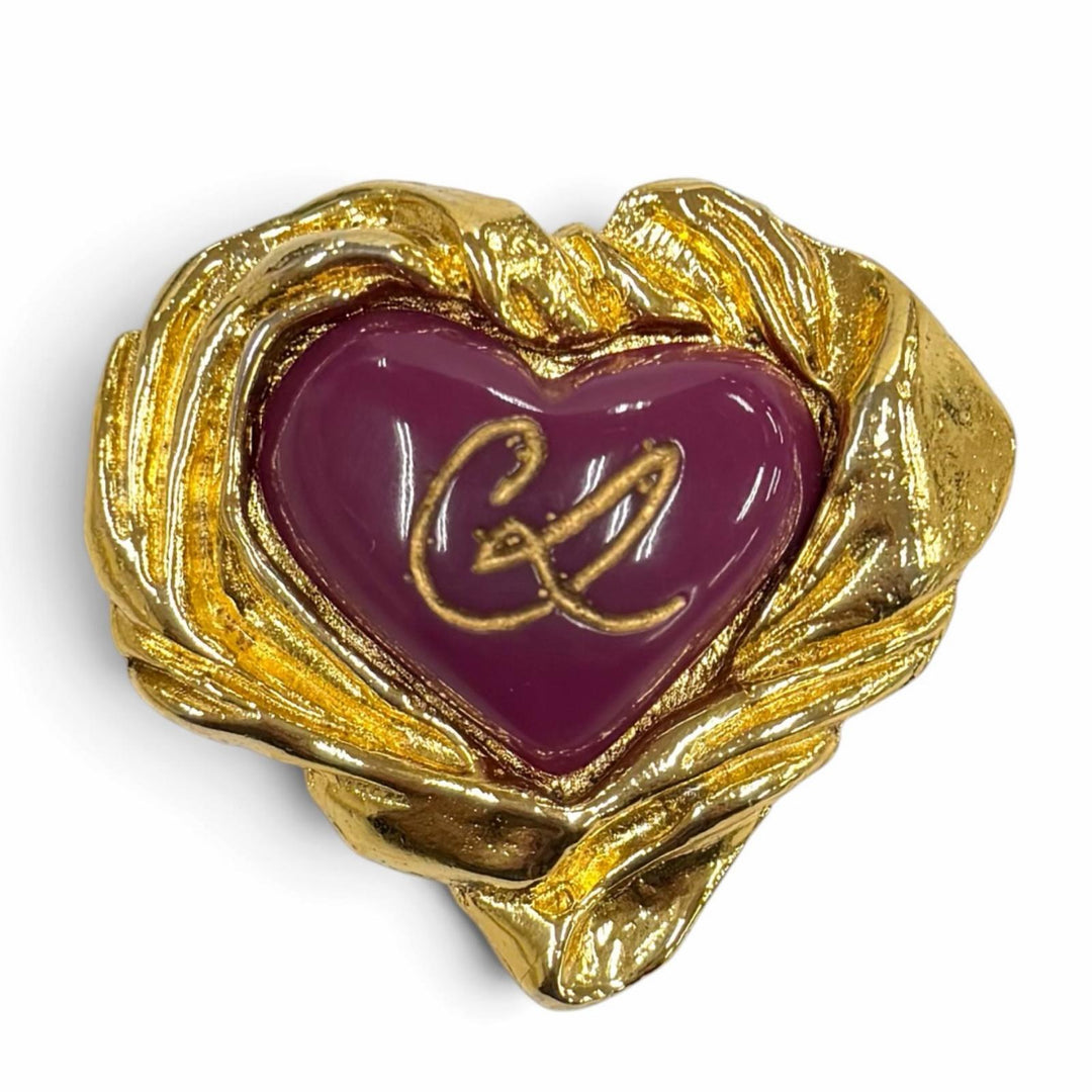 極美品★Christian Lacroix クリスチャン ラクロワ ヴィンテージ ハートストーン ブローチ アクセサリー パープル ゴールド フランス製