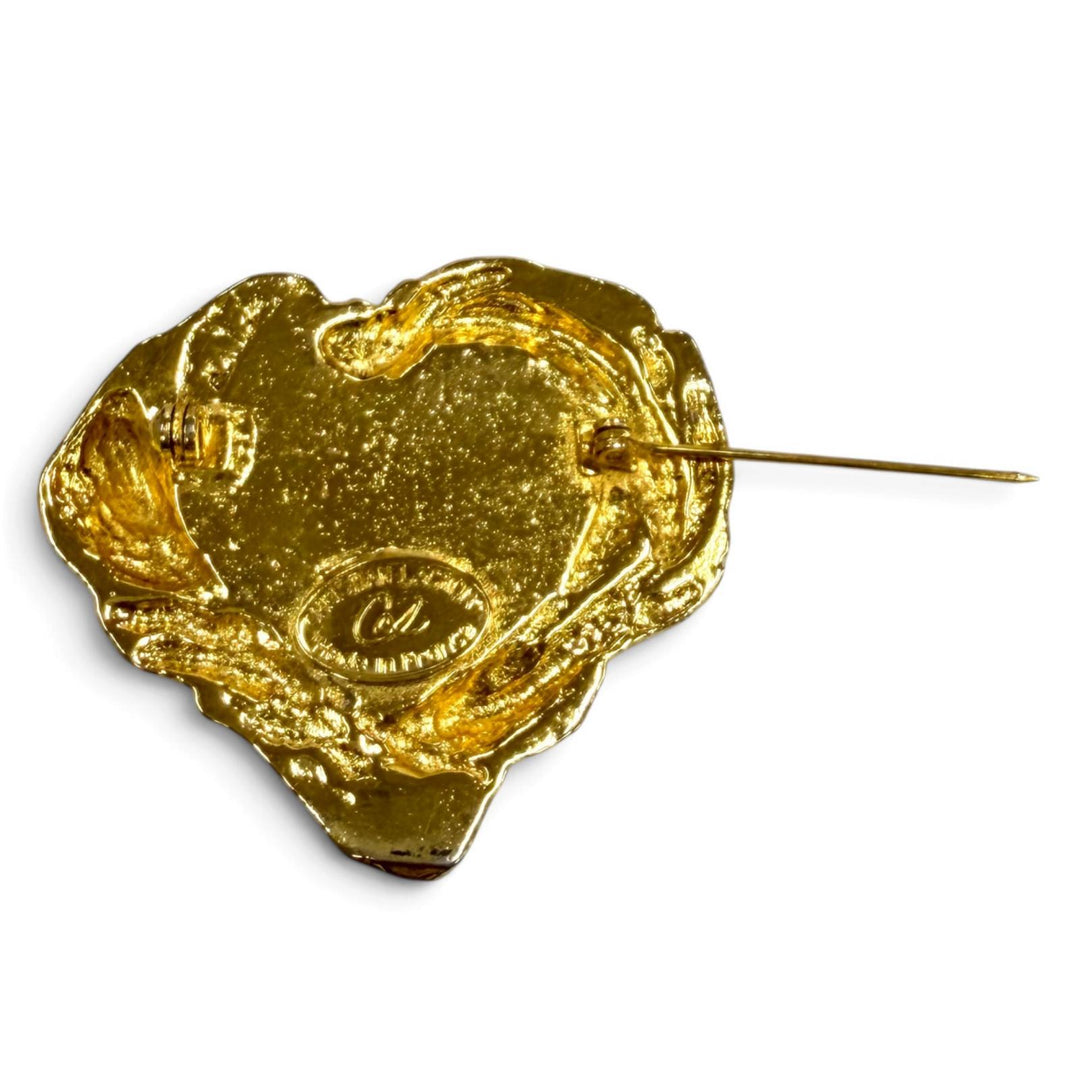 極美品★Christian Lacroix クリスチャン ラクロワ ヴィンテージ ハートストーン ブローチ アクセサリー パープル ゴールド フランス製