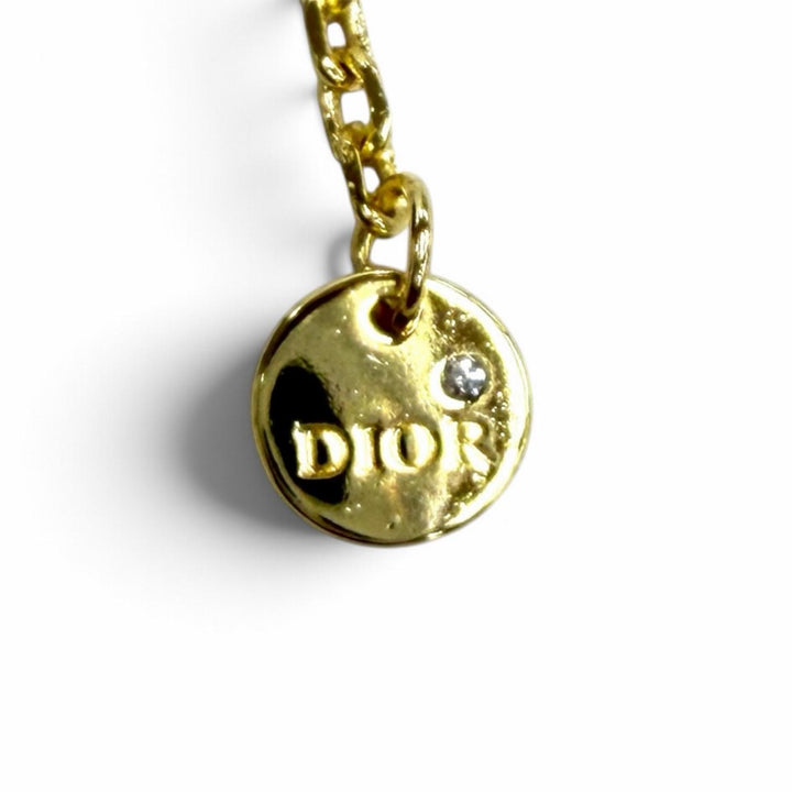 極美品★DIOR ディオール Petit CD ダブル ネックレス ラインストーン スターチャーム ペンダント アクセサリー ゴールド レディース