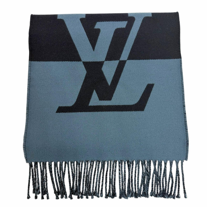 美品▼LOUIS VUITTON ルイヴィトン 2024年製 M78399 マフラー グラフィック デュアル ウール カシミヤ フリンジ ネイビー 正規品 メンズ