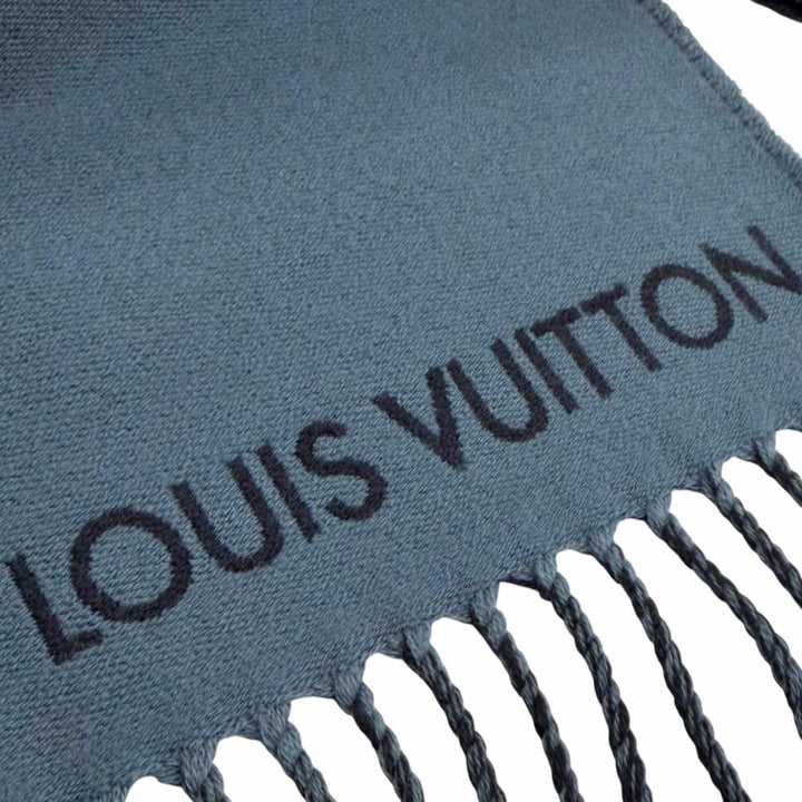 美品▼LOUIS VUITTON ルイヴィトン 2024年製 M78399 マフラー グラフィック デュアル ウール カシミヤ フリンジ ネイビー 正規品 メンズ