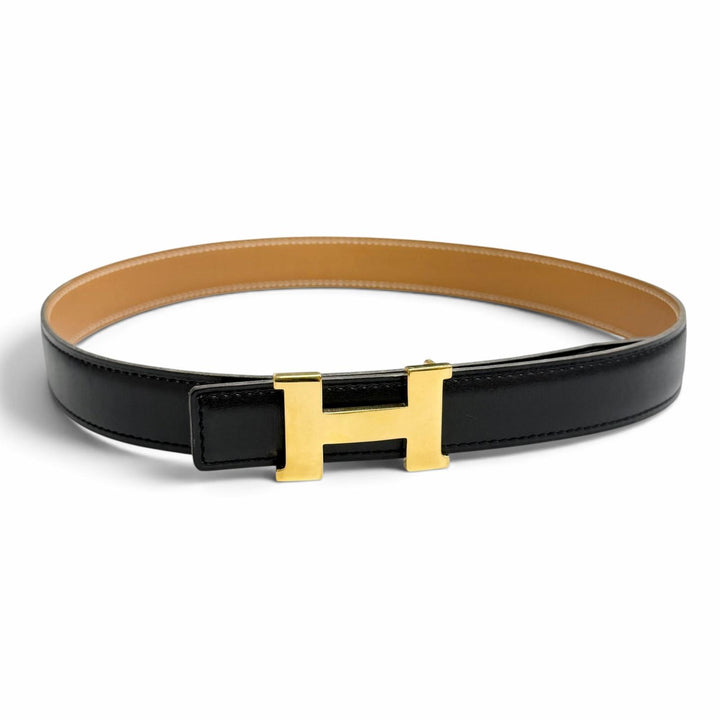 美品△HERMES エルメス ヴィンテージ ゴールド金具 マルジェラ期 ミニコンスタンス H リバーシブル レザー ベルト 黒 茶色 65 □A刻印