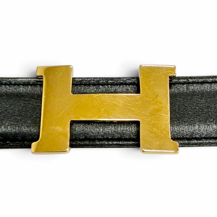 美品△HERMES エルメス ヴィンテージ ゴールド金具 マルジェラ期 ミニコンスタンス H リバーシブル レザー ベルト 黒 茶色 65 □A刻印