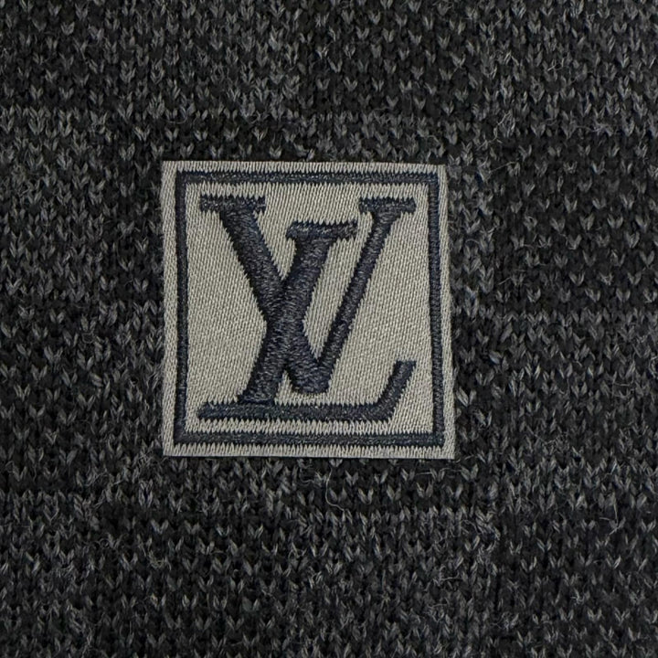 美品□LOUIS VUITTON ルイヴィトン M70028 エシャルプ・プティダミエ ウール100% LVロゴワッペン マフラー ブラック イタリア製 メンズ