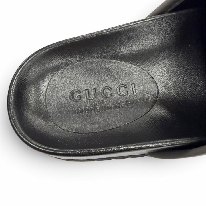 未使用品▼GUCCI グッチ 738964 GGスプリームキャンバス レザー ホースビット ミュール サンダル グレー 7 イタリア製 メンズ 箱付き