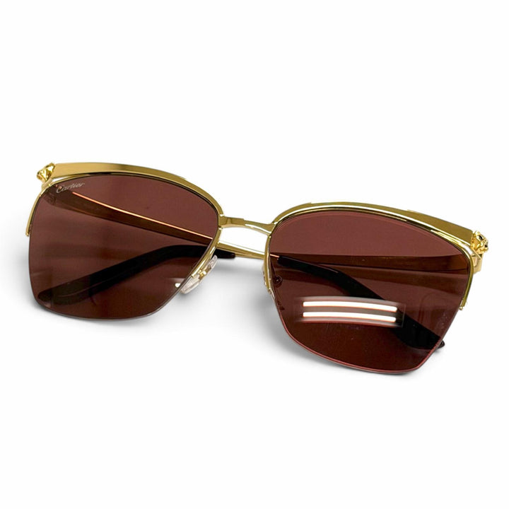 未使用品△Cartier カルティエ CT0124S パンテール ドゥ カルティエ キャッツアイ サングラス ゴールド ボルドー 59□16 140 デモレンズ