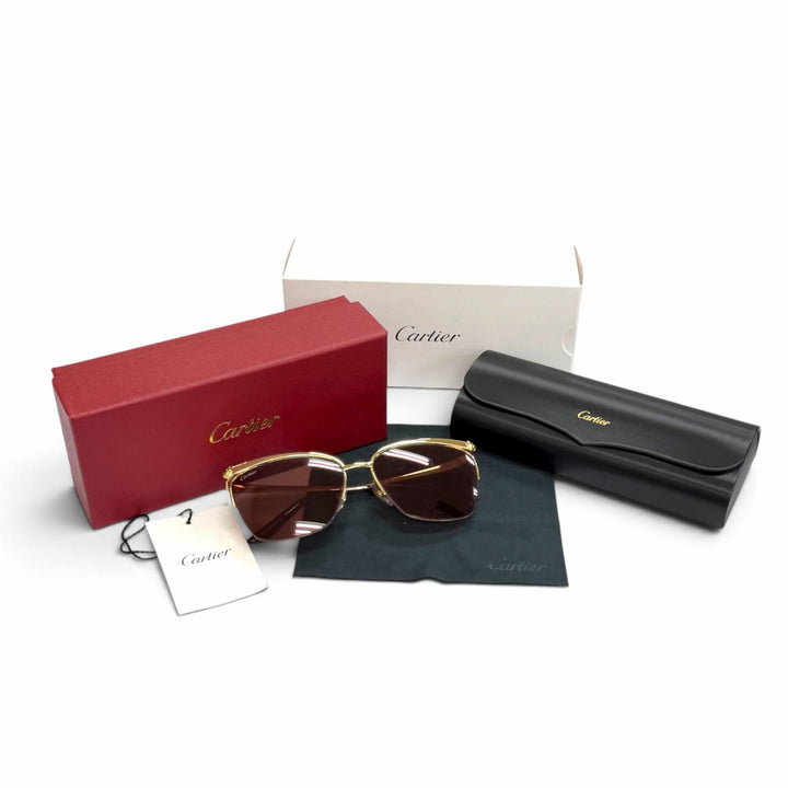 未使用品△Cartier カルティエ CT0124S パンテール ドゥ カルティエ キャッツアイ サングラス ゴールド ボルドー 59□16 140 デモレンズ