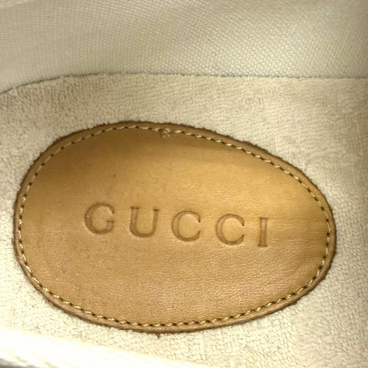 極美品□GUCCI グッチ 738992 GGキャンバス スウェードレザー レースアップ ローカットスニーカー ベージュ 8 スペイン製 メンズ 箱付き
