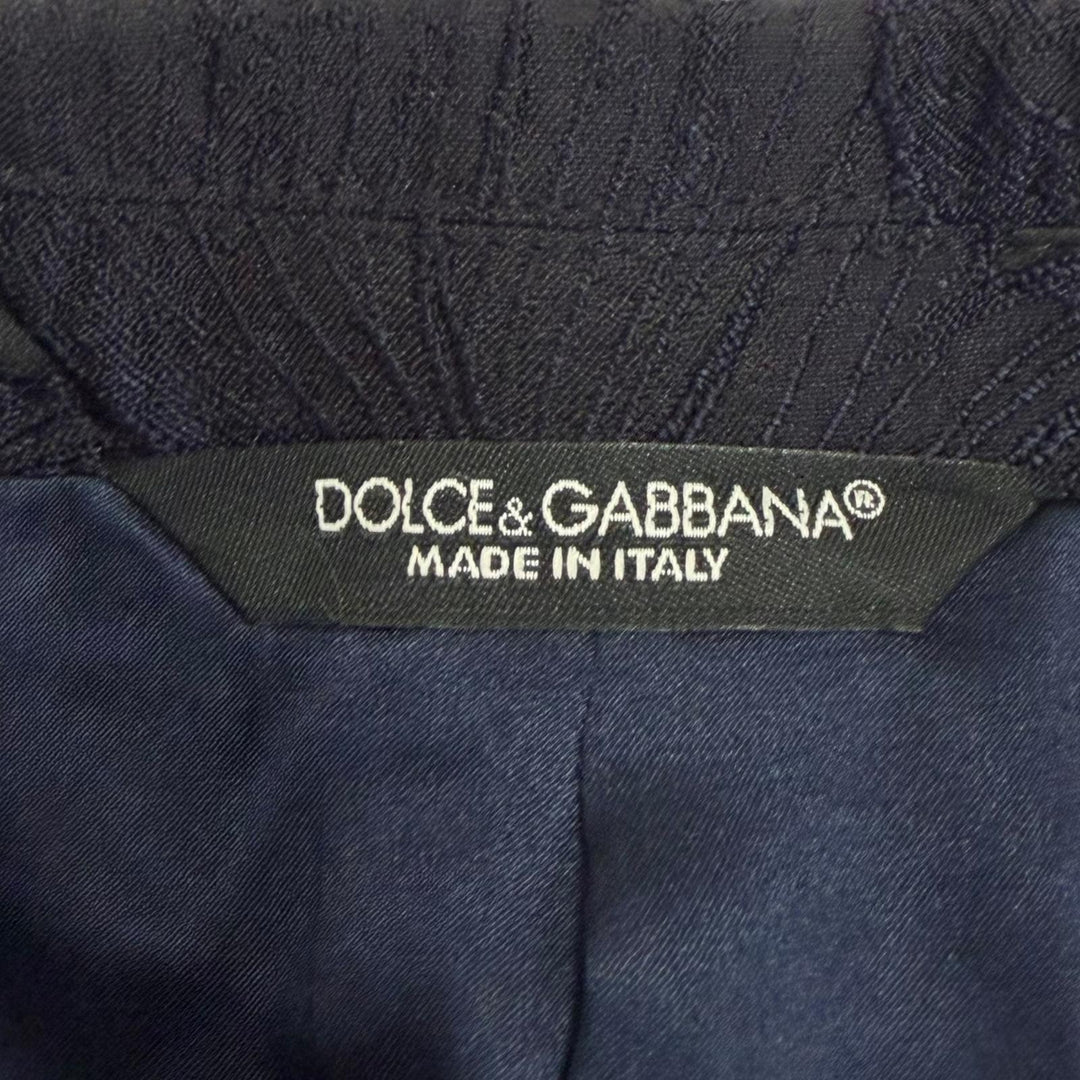 美品□DOLCE&amp;GABBANA ドルチェ＆ガッバーナ MARTINI リーフ エンブロイダリー シングルスーツ ネイビー ブラック 46 イタリア製 正規品