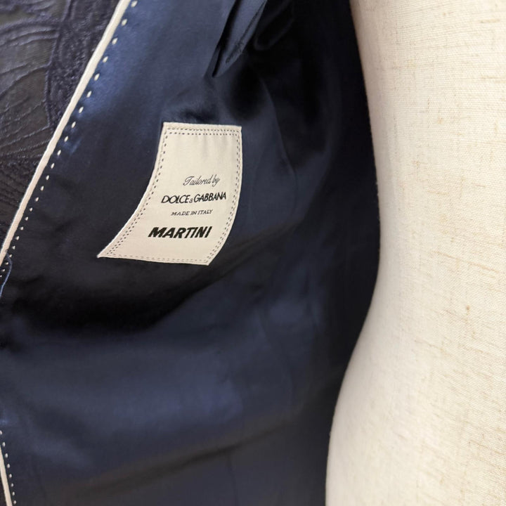 美品□DOLCE&amp;GABBANA ドルチェ＆ガッバーナ MARTINI リーフ エンブロイダリー シングルスーツ ネイビー ブラック 46 イタリア製 正規品