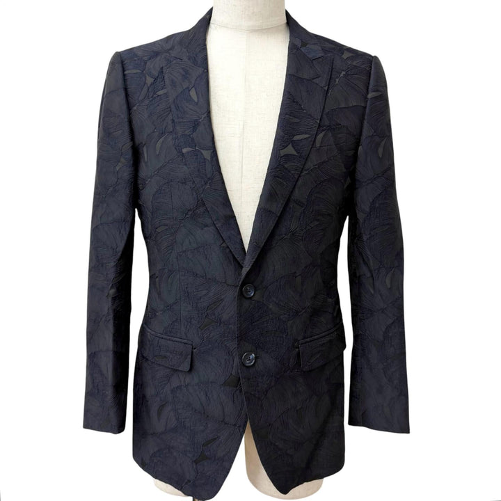 美品□DOLCE&amp;GABBANA ドルチェ＆ガッバーナ MARTINI リーフ エンブロイダリー シングルスーツ ネイビー ブラック 46 イタリア製 正規品