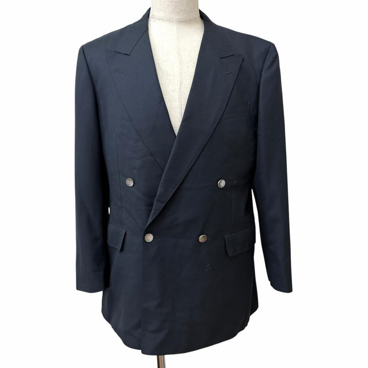 極美品□Burberrys バーバリー ウール100％ PRESTIGE COLECTION ロゴシェルボタン ダブルスーツ ネイビー 100-90-180/AB7 日本製 正規品