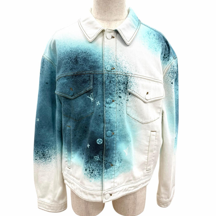極美品□LOUIS VUITTON ルイヴィトン 23SS LVスプレー ジージャン デニムジャケット ホワイト ブルー 50 イタリア製 正規品 メンズ