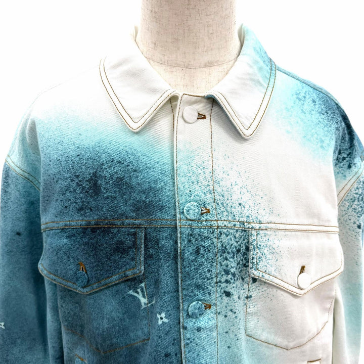 極美品□LOUIS VUITTON ルイヴィトン 23SS LVスプレー ジージャン デニムジャケット ホワイト ブルー 50 イタリア製 正規品 メンズ