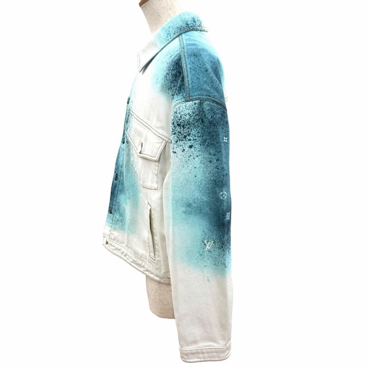 極美品□LOUIS VUITTON ルイヴィトン 23SS LVスプレー ジージャン デニムジャケット ホワイト ブルー 50 イタリア製 正規品 メンズ