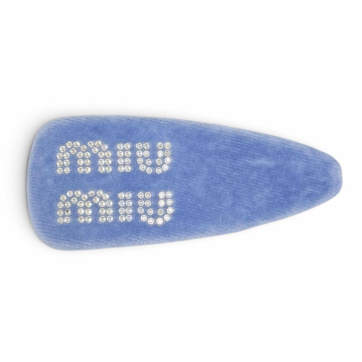 美品△MIUMIU ミュウミュウ 5IF092 ロゴラインストーン ベロア ヘアクリップ ヘアアクセサリー バレッタ ブルー シルバー金具 レディース