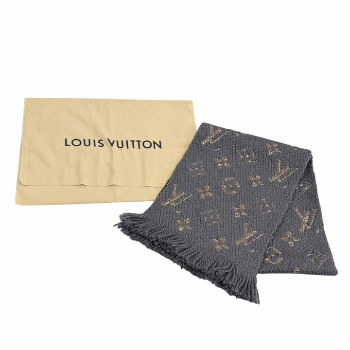 美品★LOUIS VUITTON ルイヴィトン M70467 エシャルプ ロゴマニア シャイン ウール シルク混 グリ マフラー イタリア製 正規品 保存袋付