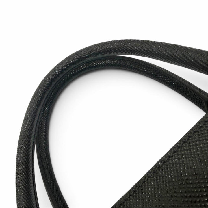 極美品▼PRADA プラダ 2VG101 サフィアーノレザー トライアングルロゴ 三角プレート 2WAY トートバッグ ブラック シルバー金具 伊製