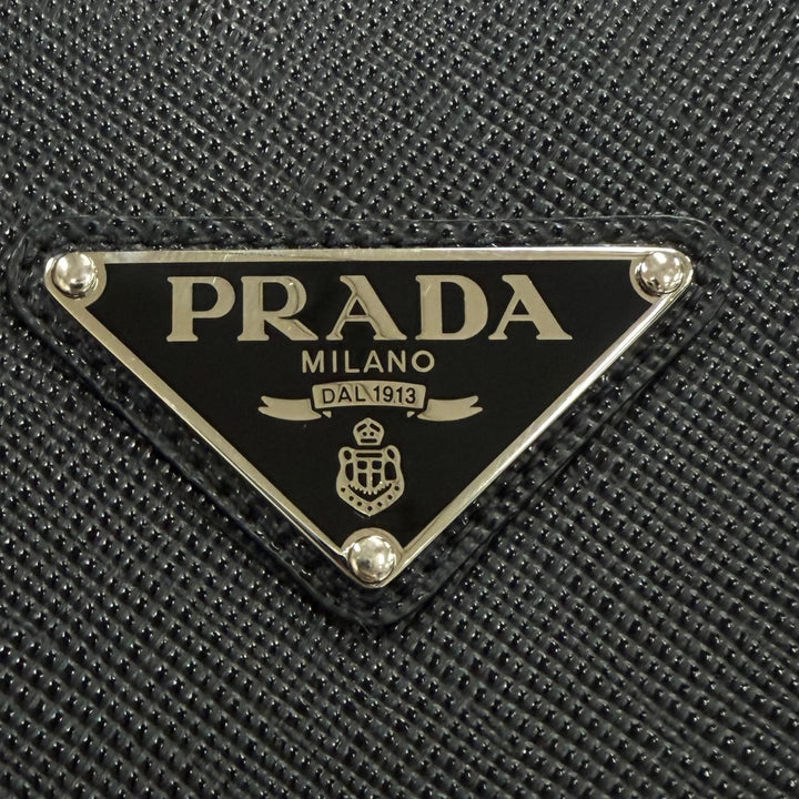 極美品▼PRADA プラダ 2VG101 サフィアーノレザー トライアングルロゴ 三角プレート 2WAY トートバッグ ブラック シルバー金具 伊製