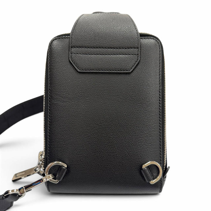 極美品▼Valextra ヴァレクストラ カーフスキン レザー Vライン ワンショルダー バックパック ミニ ボディバッグ ブラック 定価363000円