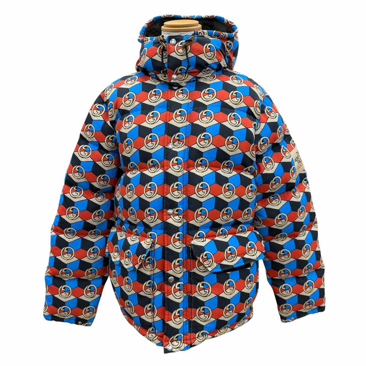 極美品▼GUCCI THE NORTH FACE グッチ ザ・ノースフェイス 648862 GG柄 フーデッド WZIP ダウンジャケット マルチカラー M 正規品 メンズ