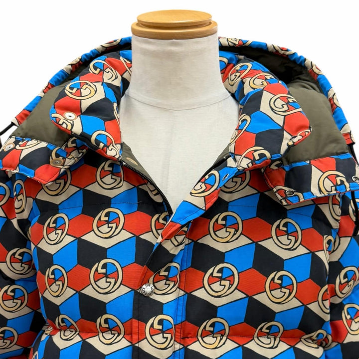 極美品▼GUCCI THE NORTH FACE グッチ ザ・ノースフェイス 648862 GG柄 フーデッド WZIP ダウンジャケット マルチカラー M 正規品 メンズ