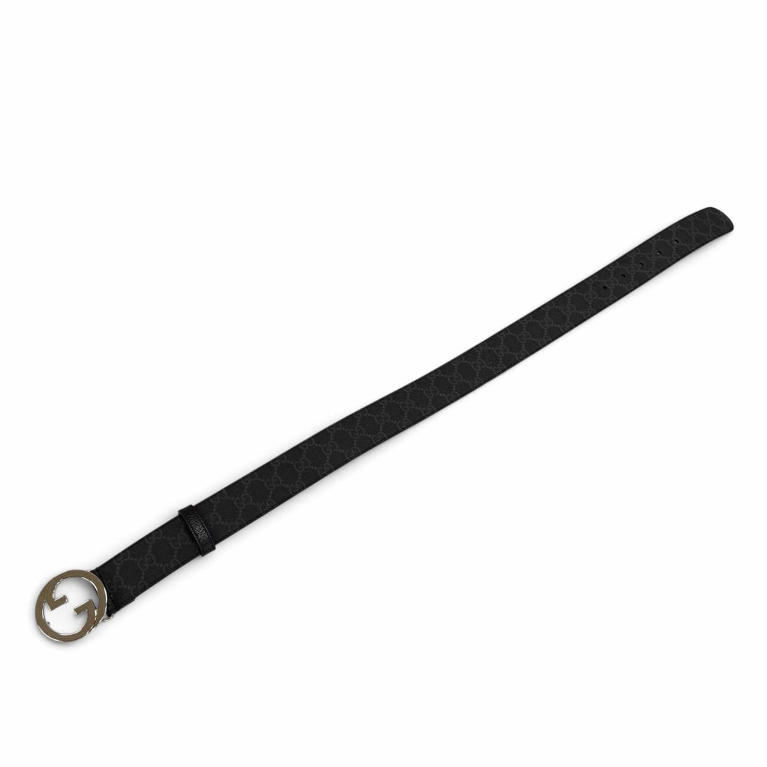 美品☆GUCCI グッチ 703147 GGスプリーム インターロッキングG ベルト ブラック シルバー金具 65/26 イタリア製 レディース 保存袋付き
