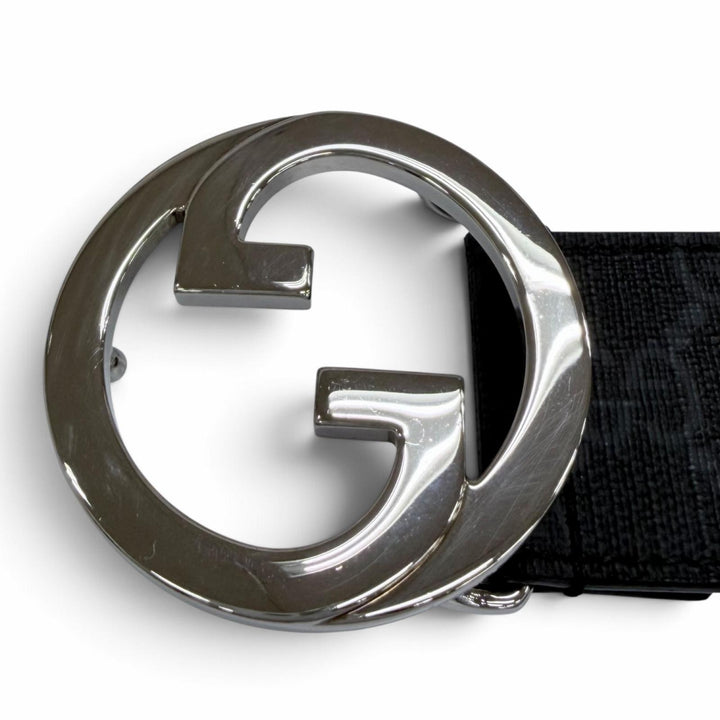 美品☆GUCCI グッチ 703147 GGスプリーム インターロッキングG ベルト ブラック シルバー金具 65/26 イタリア製 レディース 保存袋付き