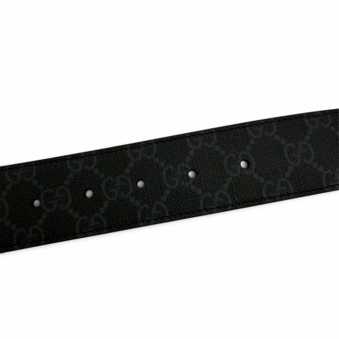 美品☆GUCCI グッチ 703147 GGスプリーム インターロッキングG ベルト ブラック シルバー金具 65/26 イタリア製 レディース 保存袋付き